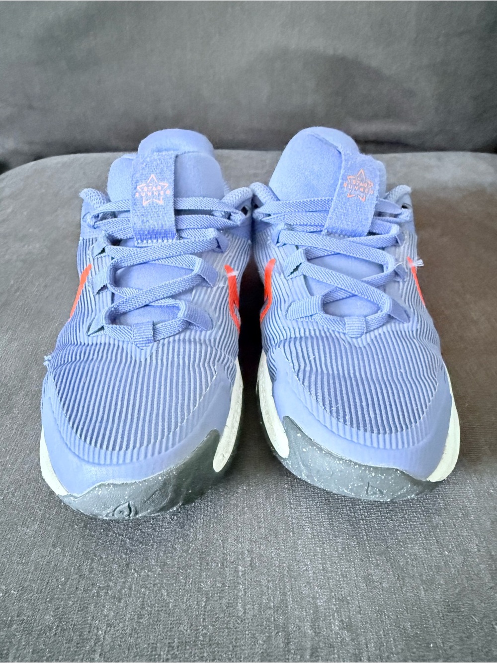 Nike Kids Purple-Blue Sneakers with Orange Swoosh